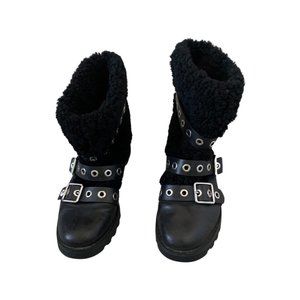 MARC BY MARC JACOBS Ricky Shearling And Leather Boots In Black Size 40